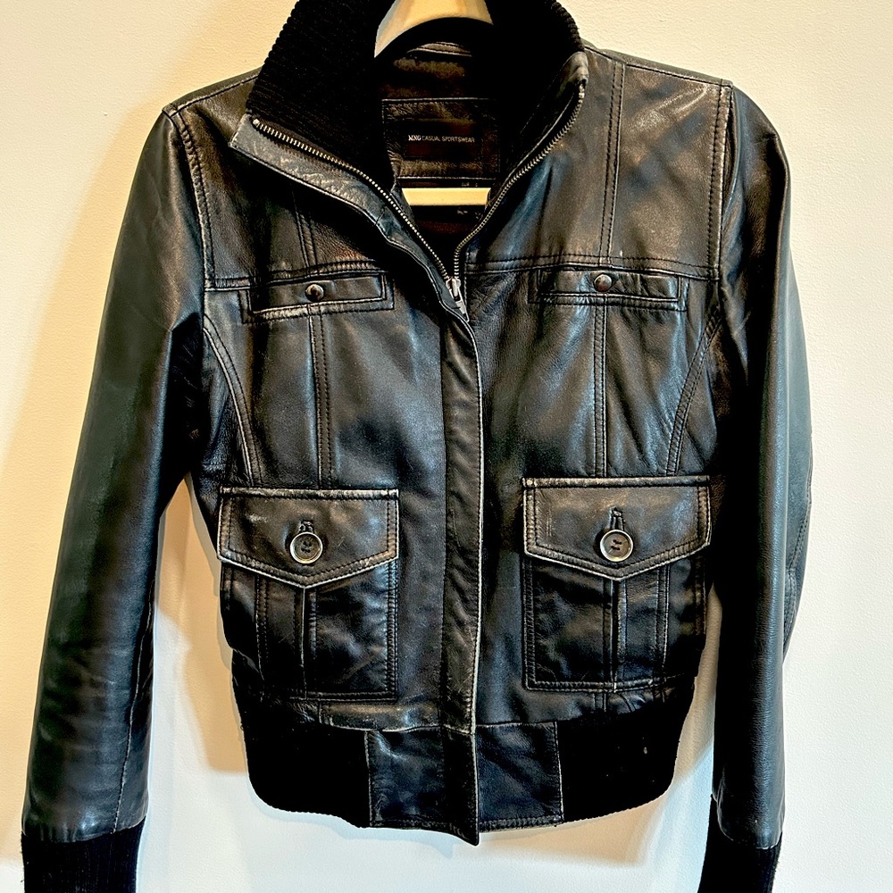 Leather bomber jacket